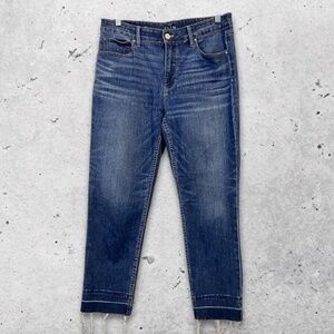 White House Black Market Slim Fit Crop Jeans Raw Edge Hem Stretch Denim Blue W 2